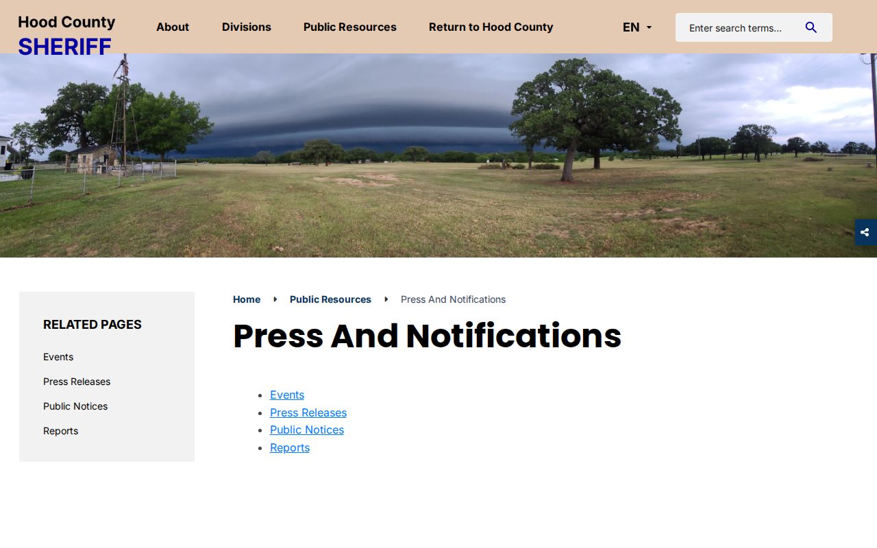 Hood County Sheriff official press and arrest record notifications page
