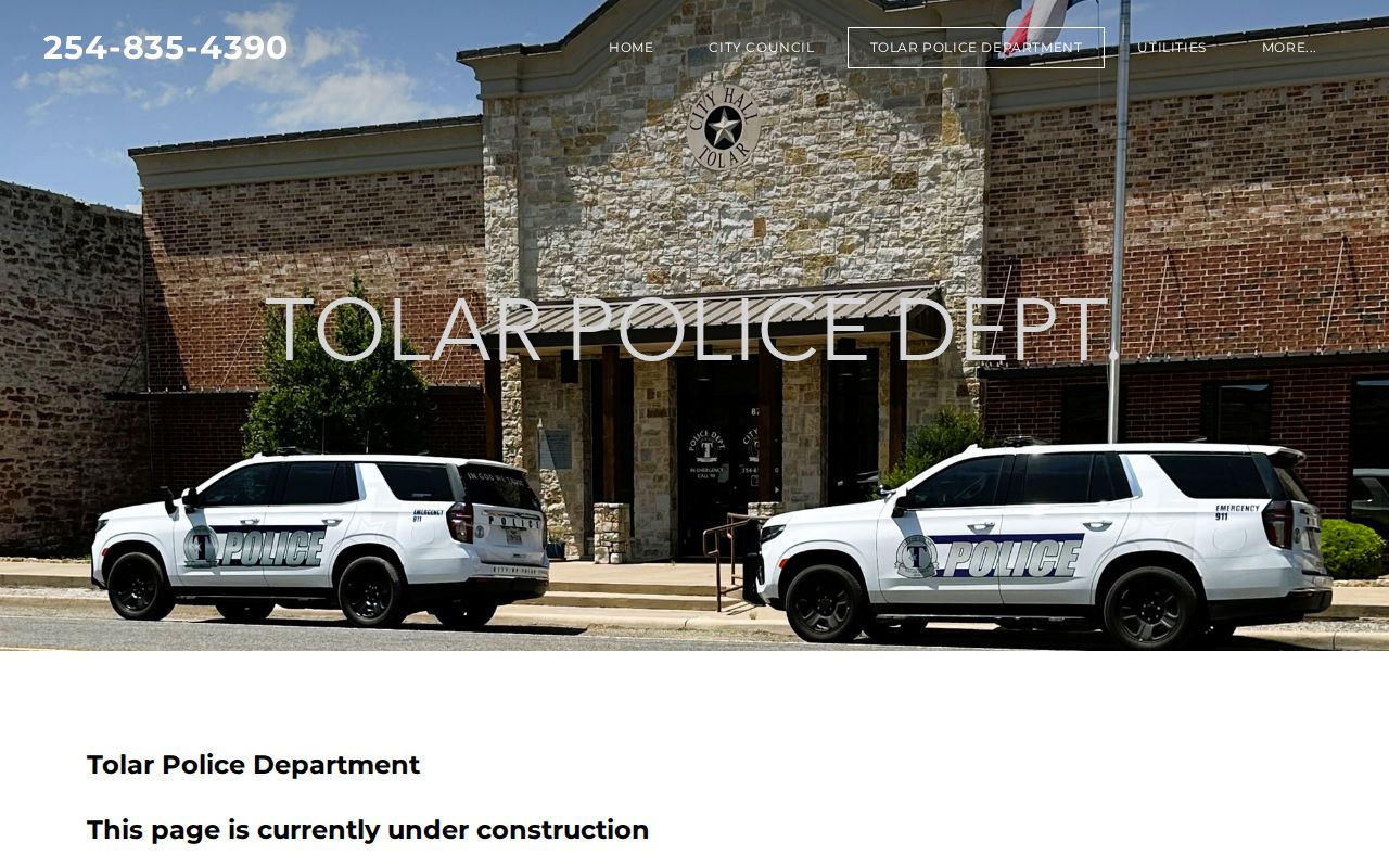 Tolar Police Department Hood County arrest record contact page
